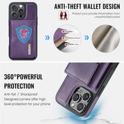 For iPhone 16 Pro Max DG.MING M6 Series RFID Tri-fold Card Bag Removable Leather Phone Case(Purple)
