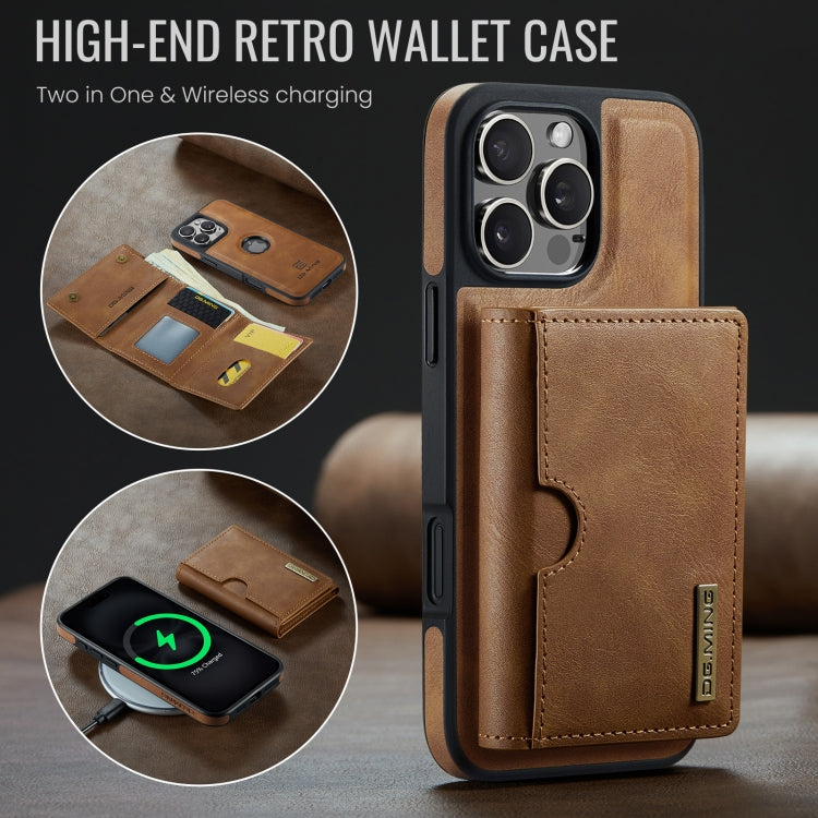 For iPhone 16 Pro DG.MING M6 Series RFID Tri-fold Card Bag Removable Leather Phone Case(Brown)