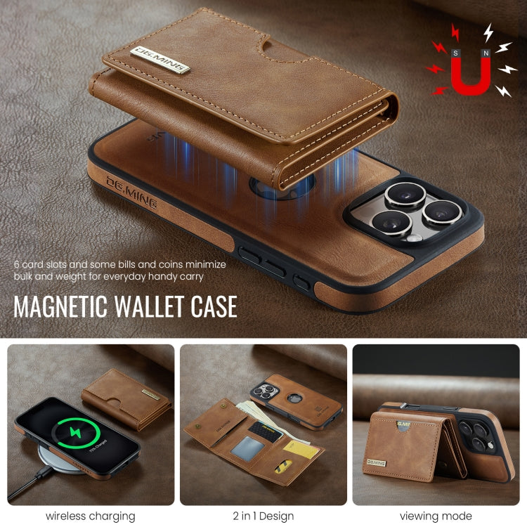 For iPhone 16 Pro DG.MING M6 Series RFID Tri-fold Card Bag Removable Leather Phone Case(Brown)