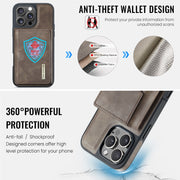 For iPhone 16 Pro DG.MING M6 Series RFID Tri-fold Card Bag Removable Leather Phone Case(Coffee)