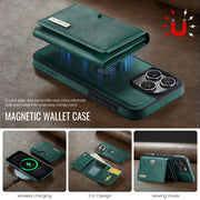 For iPhone 16 Pro DG.MING M6 Series RFID Tri-fold Card Bag Removable Leather Phone Case(Green)