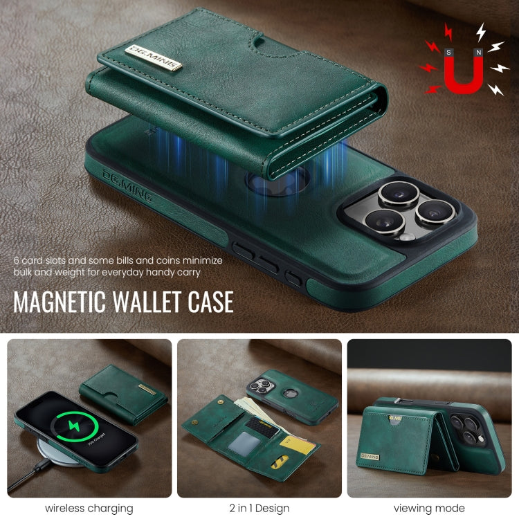For iPhone 16 Pro DG.MING M6 Series RFID Tri-fold Card Bag Removable Leather Phone Case(Green)