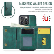For iPhone 16 Pro DG.MING M6 Series RFID Tri-fold Card Bag Removable Leather Phone Case(Green)
