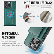 For iPhone 16 Pro DG.MING M6 Series RFID Tri-fold Card Bag Removable Leather Phone Case(Green)