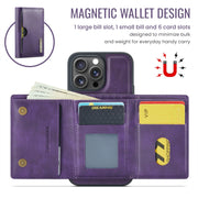 For iPhone 16 Pro DG.MING M6 Series RFID Tri-fold Card Bag Removable Leather Phone Case(Purple)