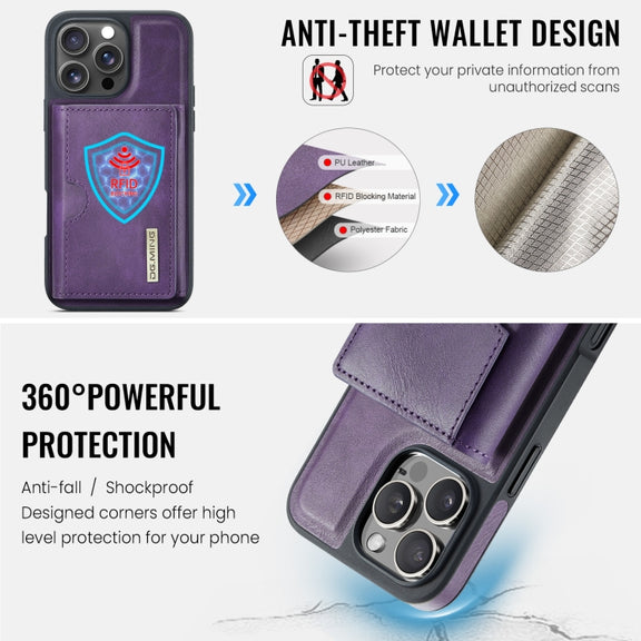 For iPhone 16 Pro DG.MING M6 Series RFID Tri-fold Card Bag Removable Leather Phone Case(Purple)