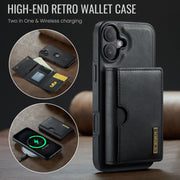 For iPhone 16 Plus DG.MING M6 Series RFID Tri-fold Card Bag Removable Leather Phone Case(Black)