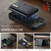 For iPhone 16 Plus DG.MING M6 Series RFID Tri-fold Card Bag Removable Leather Phone Case(Black)