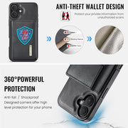 For iPhone 16 Plus DG.MING M6 Series RFID Tri-fold Card Bag Removable Leather Phone Case(Black)