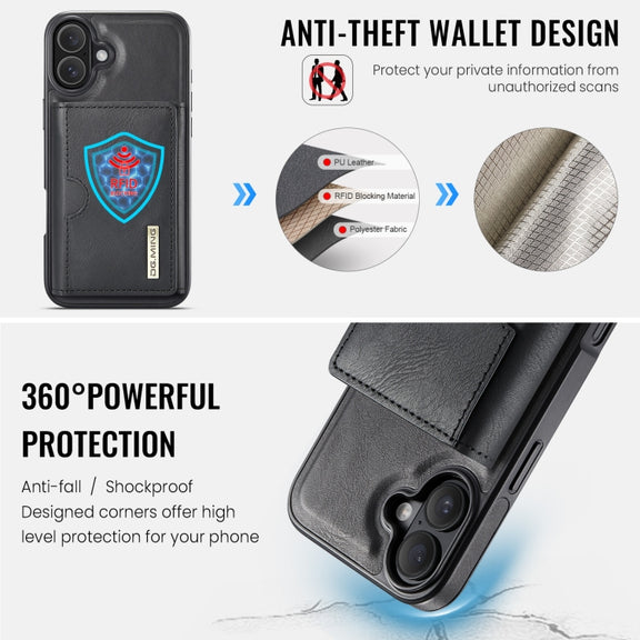For iPhone 16 Plus DG.MING M6 Series RFID Tri-fold Card Bag Removable Leather Phone Case(Black)