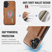 For iPhone 16 Plus DG.MING M6 Series RFID Tri-fold Card Bag Removable Leather Phone Case(Brown)