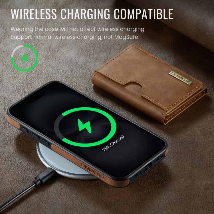 For iPhone 16 Plus DG.MING M6 Series RFID Tri-fold Card Bag Removable Leather Phone Case(Brown)