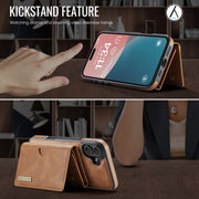 For iPhone 16 Plus DG.MING M6 Series RFID Tri-fold Card Bag Removable Leather Phone Case(Brown)