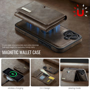 For iPhone 16 Plus DG.MING M6 Series RFID Tri-fold Card Bag Removable Leather Phone Case(Coffee)