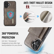 For iPhone 16 Plus DG.MING M6 Series RFID Tri-fold Card Bag Removable Leather Phone Case(Coffee)