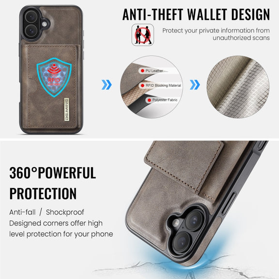 For iPhone 16 Plus DG.MING M6 Series RFID Tri-fold Card Bag Removable Leather Phone Case(Coffee)