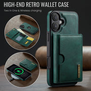 For iPhone 16 Plus DG.MING M6 Series RFID Tri-fold Card Bag Removable Leather Phone Case(Green)