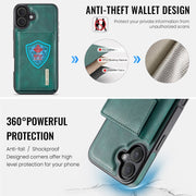 For iPhone 16 Plus DG.MING M6 Series RFID Tri-fold Card Bag Removable Leather Phone Case(Green)