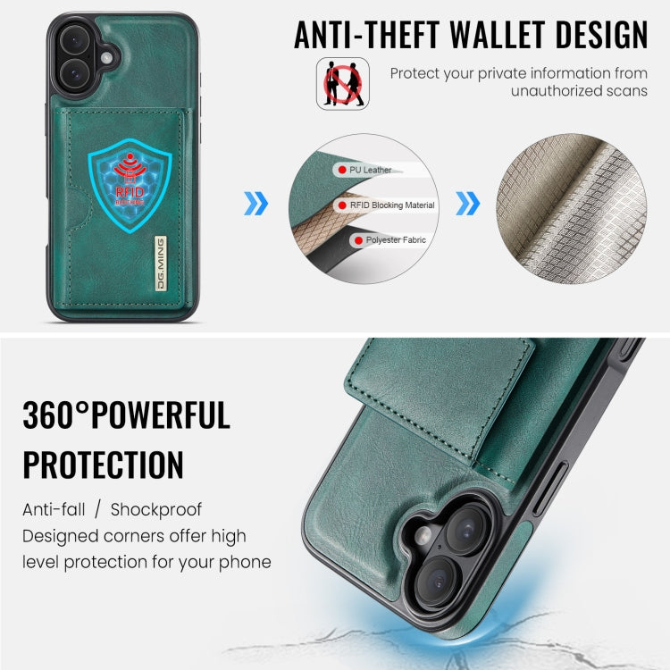 For iPhone 16 Plus DG.MING M6 Series RFID Tri-fold Card Bag Removable Leather Phone Case(Green)