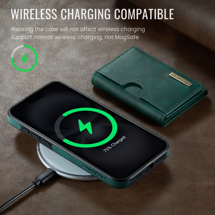 For iPhone 16 Plus DG.MING M6 Series RFID Tri-fold Card Bag Removable Leather Phone Case(Green)