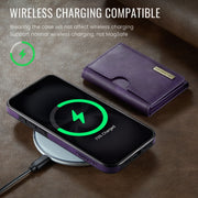 For iPhone 16 Plus DG.MING M6 Series RFID Tri-fold Card Bag Removable Leather Phone Case(Purple)