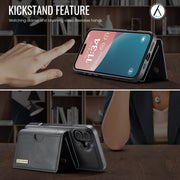For iPhone 16 DG.MING M6 Series RFID Tri-fold Card Bag Removable Leather Phone Case(Black)