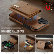 For iPhone 16 DG.MING M6 Series RFID Tri-fold Card Bag Removable Leather Phone Case(Brown)