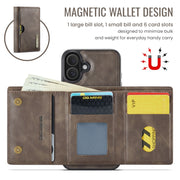For iPhone 16 DG.MING M6 Series RFID Tri-fold Card Bag Removable Leather Phone Case(Coffee)