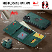 For iPhone 16 DG.MING M6 Series RFID Tri-fold Card Bag Removable Leather Phone Case(Green)