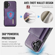 For iPhone 16 DG.MING M6 Series RFID Tri-fold Card Bag Removable Leather Phone Case(Purple)