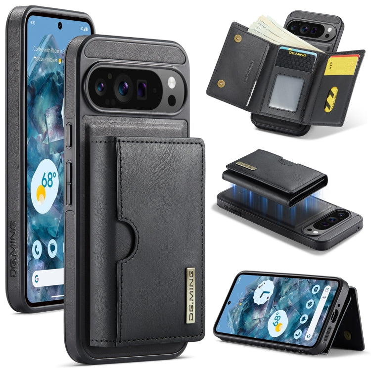 For Google Pixel 9 Pro XL DG.MING M6 Series RFID Tri-fold Card Bag Removable Leather Phone Case(Black)