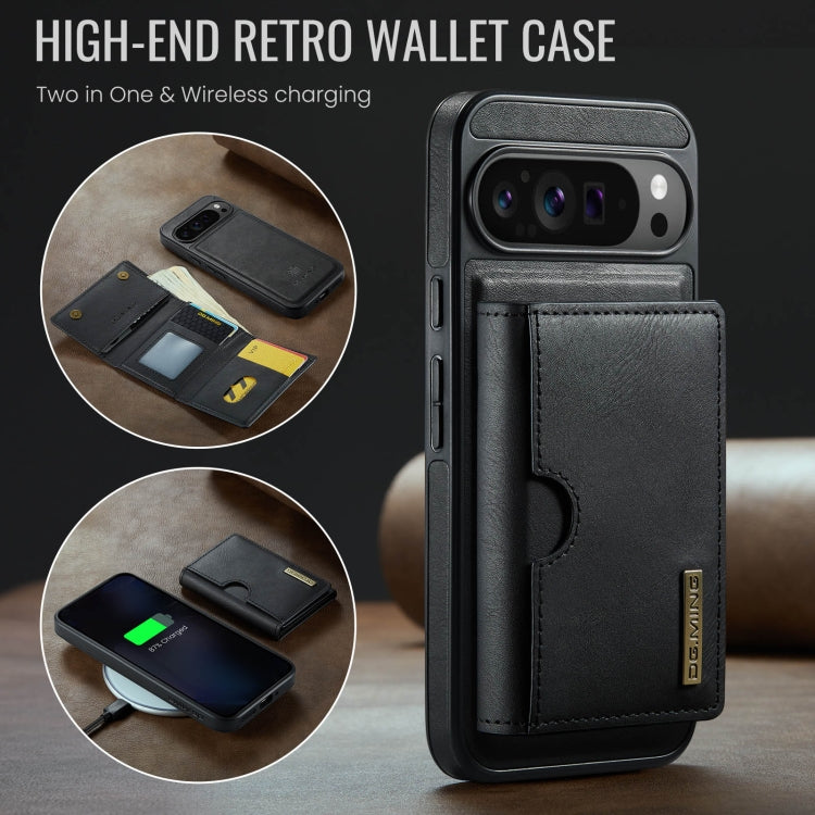 For Google Pixel 9 Pro XL DG.MING M6 Series RFID Tri-fold Card Bag Removable Leather Phone Case(Black)