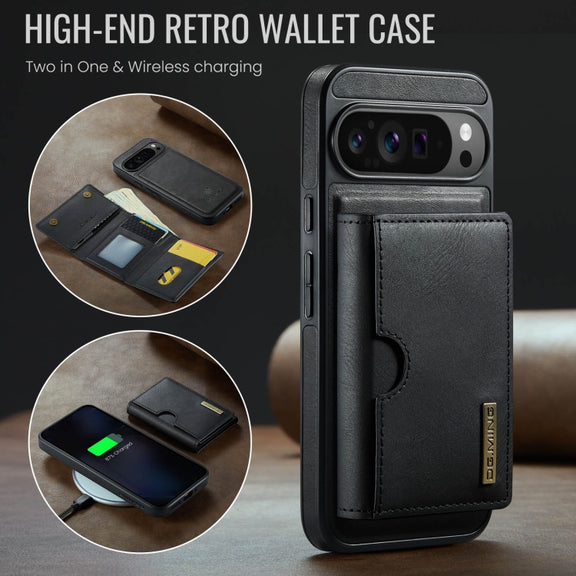 For Google Pixel 9 Pro XL DG.MING M6 Series RFID Tri-fold Card Bag Removable Leather Phone Case(Black)