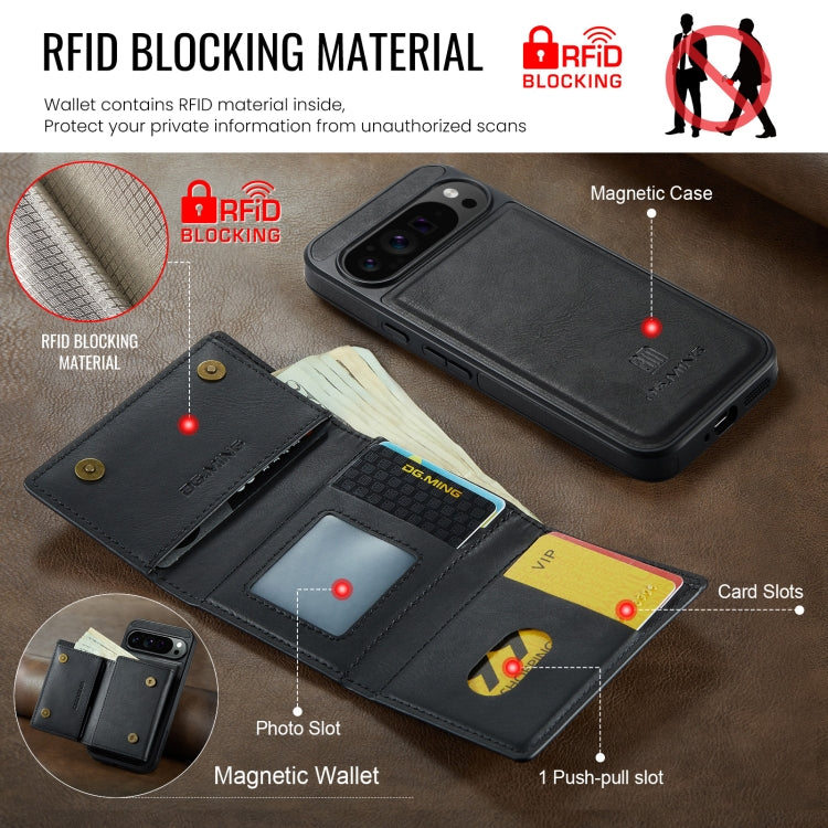 For Google Pixel 9 Pro XL DG.MING M6 Series RFID Tri-fold Card Bag Removable Leather Phone Case(Black)