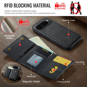 For Google Pixel 9 Pro XL DG.MING M6 Series RFID Tri-fold Card Bag Removable Leather Phone Case(Black)
