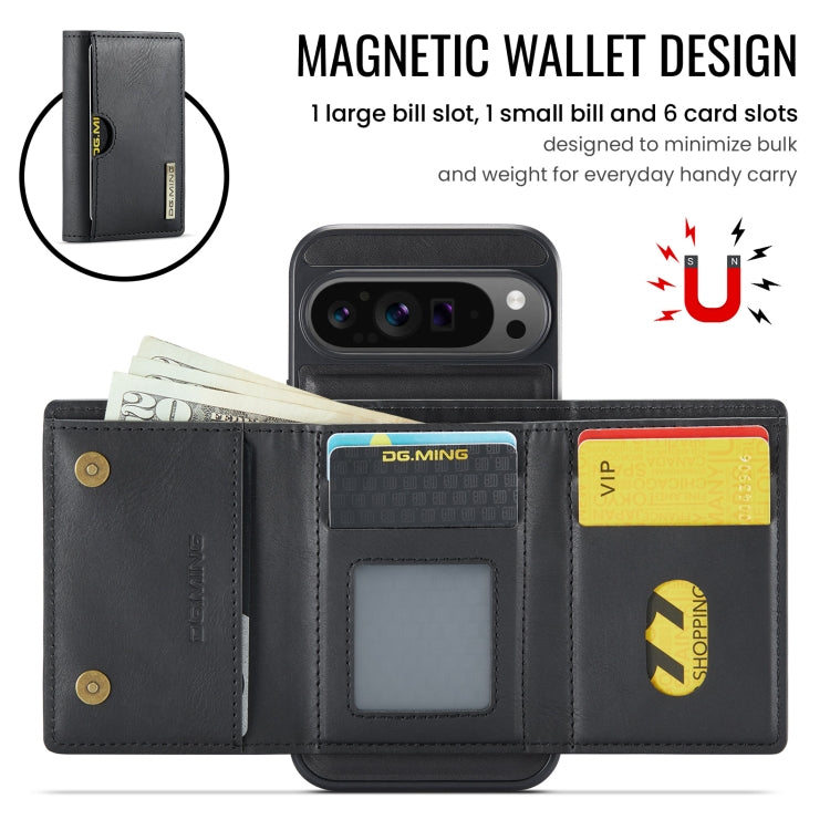 For Google Pixel 9 Pro XL DG.MING M6 Series RFID Tri-fold Card Bag Removable Leather Phone Case(Black)