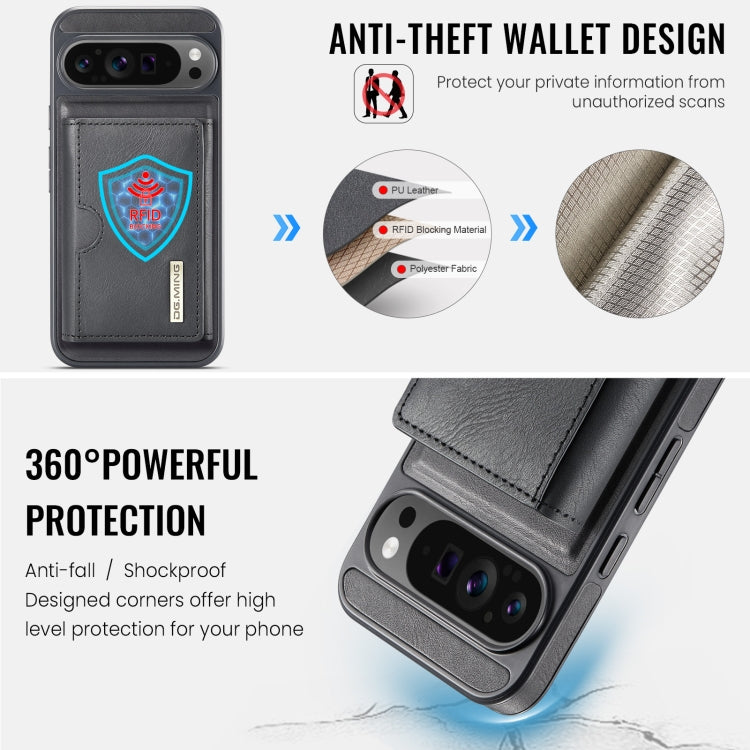 For Google Pixel 9 Pro XL DG.MING M6 Series RFID Tri-fold Card Bag Removable Leather Phone Case(Black)