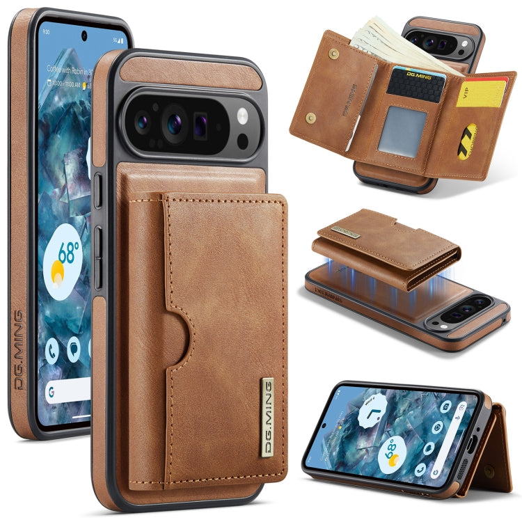 For Google Pixel 9 Pro XL DG.MING M6 Series RFID Tri-fold Card Bag Removable Leather Phone Case(Brown)