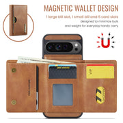 For Google Pixel 9 Pro XL DG.MING M6 Series RFID Tri-fold Card Bag Removable Leather Phone Case(Brown)