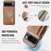 For Google Pixel 9 Pro XL DG.MING M6 Series RFID Tri-fold Card Bag Removable Leather Phone Case(Brown)