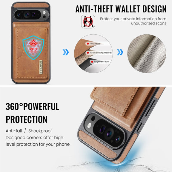 For Google Pixel 9 Pro XL DG.MING M6 Series RFID Tri-fold Card Bag Removable Leather Phone Case(Brown)