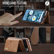 For Google Pixel 9 Pro XL DG.MING M6 Series RFID Tri-fold Card Bag Removable Leather Phone Case(Brown)
