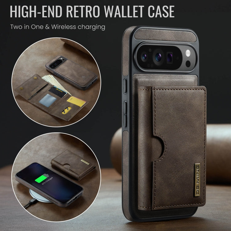 For Google Pixel 9 Pro XL DG.MING M6 Series RFID Tri-fold Card Bag Removable Leather Phone Case(Coffee)