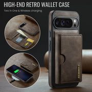 For Google Pixel 9 Pro XL DG.MING M6 Series RFID Tri-fold Card Bag Removable Leather Phone Case(Coffee)
