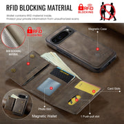 For Google Pixel 9 Pro XL DG.MING M6 Series RFID Tri-fold Card Bag Removable Leather Phone Case(Coffee)