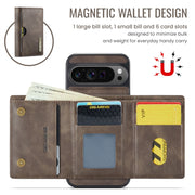 For Google Pixel 9 Pro XL DG.MING M6 Series RFID Tri-fold Card Bag Removable Leather Phone Case(Coffee)