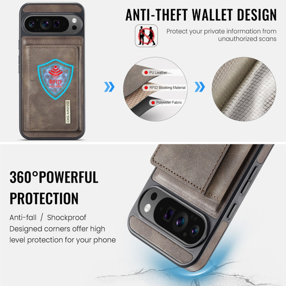 For Google Pixel 9 Pro XL DG.MING M6 Series RFID Tri-fold Card Bag Removable Leather Phone Case(Coffee)