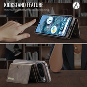For Google Pixel 9 Pro XL DG.MING M6 Series RFID Tri-fold Card Bag Removable Leather Phone Case(Coffee)