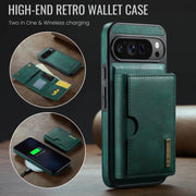 For Google Pixel 9 Pro XL DG.MING M6 Series RFID Tri-fold Card Bag Removable Leather Phone Case(Green)