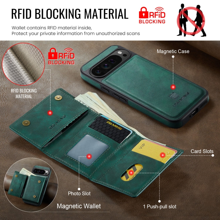 For Google Pixel 9 Pro XL DG.MING M6 Series RFID Tri-fold Card Bag Removable Leather Phone Case(Green)